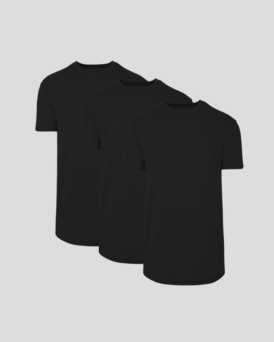 Men's Tall Curved Hem Crew T-Shirt 3-Pack – Short Sleeve, Extra Length, Cotton-Poly Blend | Black