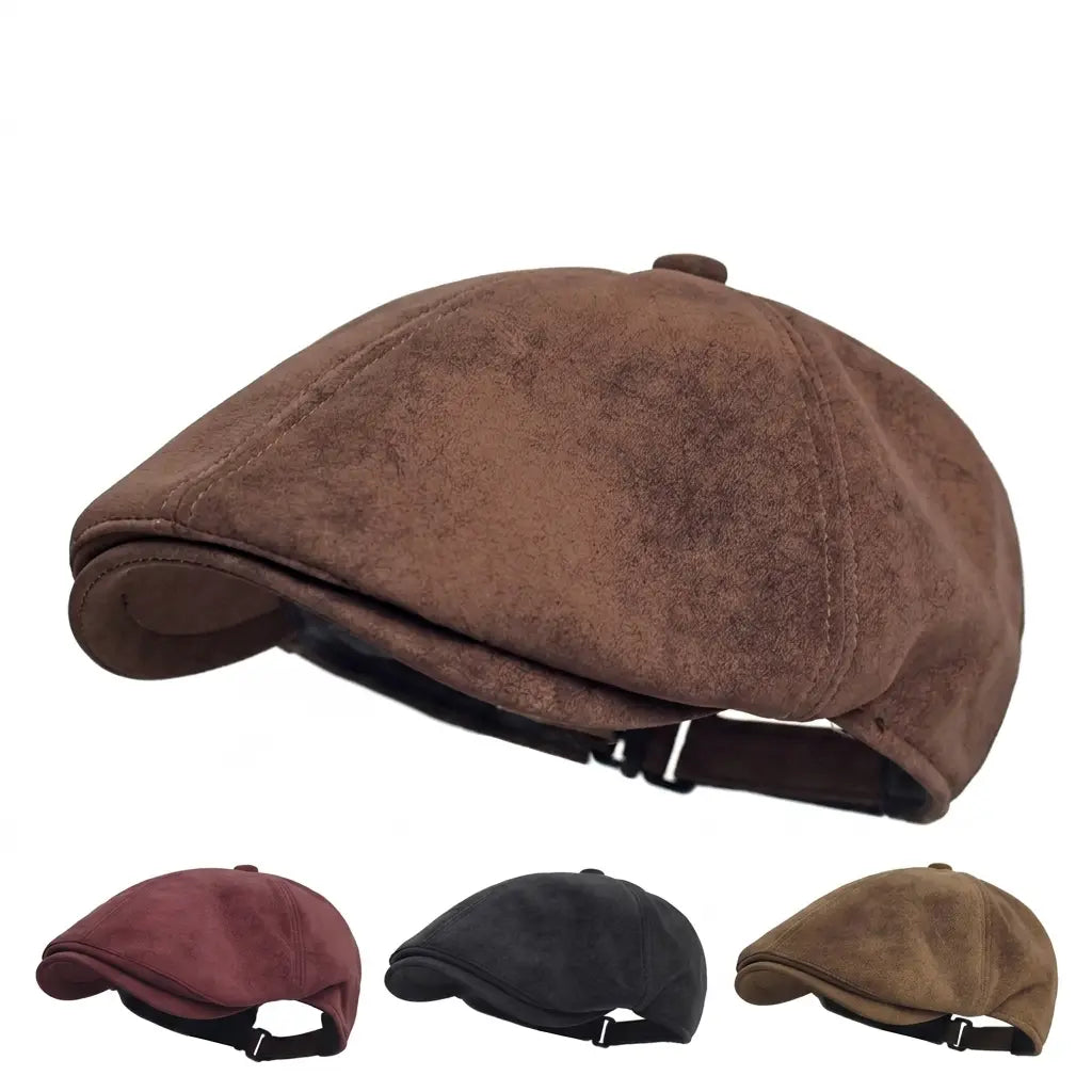 Allerton Men's Vintage Vegan Suede Flat Cap – Cotton Sweatband, Adjustable 55–60 cm Fit, Four Colours