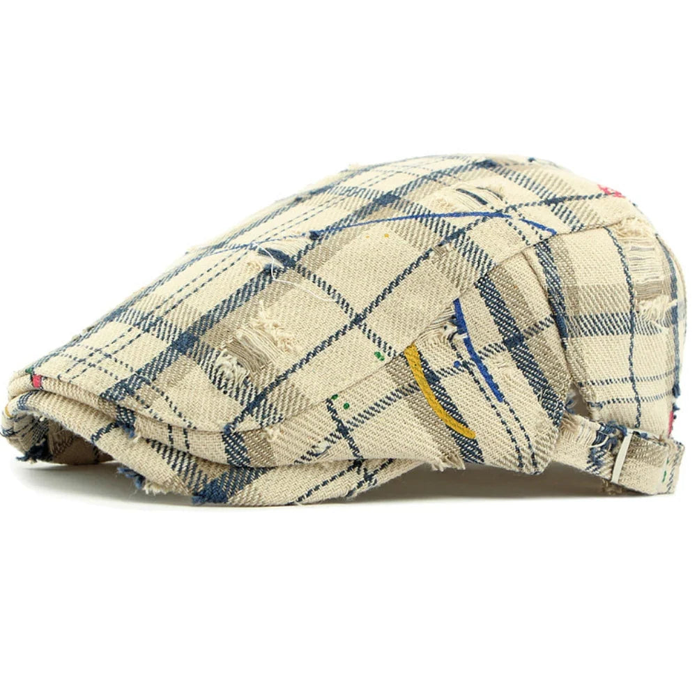 Anderson Men's Knitted Plaid Flat Cap – Cotton and Acrylic Blend, Textured Knit, Adjustable 55–61 cm Fit