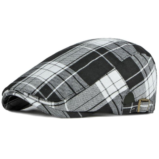Anglet Men's Tartan Cotton Flat Cap – Colourful Tartan Pattern, Short Peak, Adjustable 55–60 cm Fit