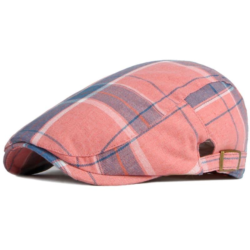 Anglet Men's Tartan Cotton Flat Cap – Colourful Tartan Pattern, Short Peak, Adjustable 55–60 cm Fit