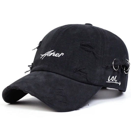 Asher Rings Men's Scratched-Effect Baseball Cap – Acrylic, Distressed Pattern, Adjustable 54–61 cm Fit