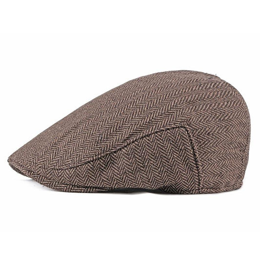 Asis Men's Herringbone Cotton Flat Cap – 100% Cotton, Classic Herringbone Pattern, One Size 56–58 cm