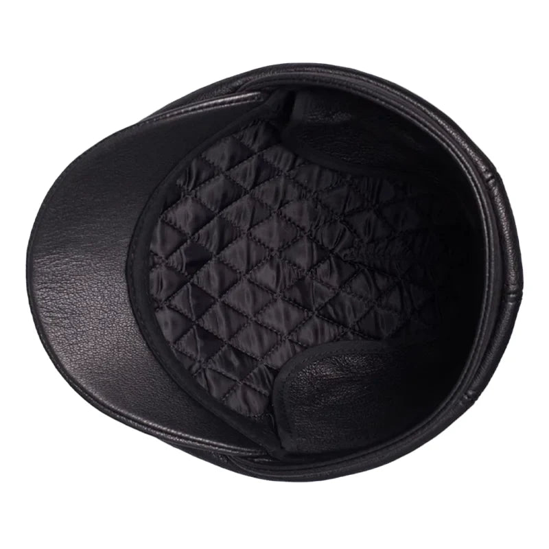 Atlanta Men's Genuine Leather Flat Cap with Earflaps in Black – view 6