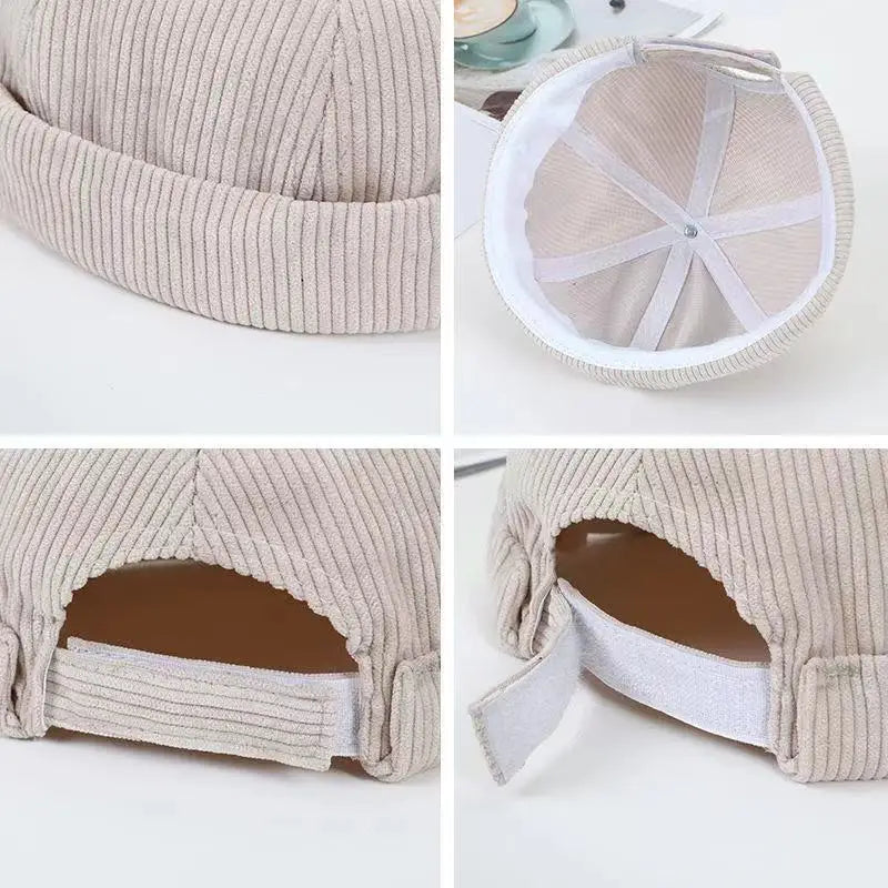 Atlanta Men's Organic Cotton Corduroy Docker Cap – Brimless Shape, Hook-and-Loop Adjustable Fit – view 7