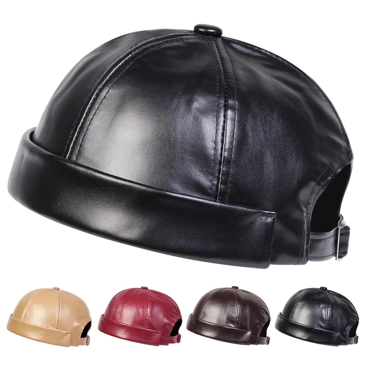 Auckland Men's Vegan Leather Brimless Docker Cap – Close Fit, Clean Minimal Design, Adjustable Size – view 2
