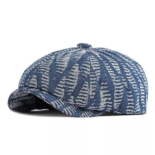 Autumn Leaves Men's Denim Newsboy Cap – 100% Cotton Denim, Leaf Pattern, Adjustable 55–60 cm Fit