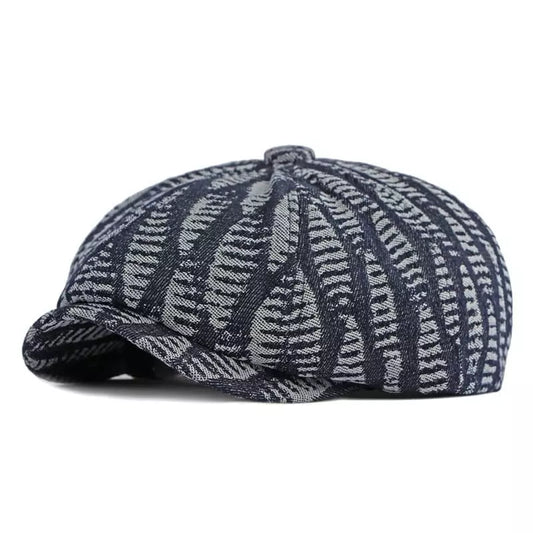 Autumn Leaves Men's Denim Newsboy Cap – 100% Cotton Denim, Leaf Pattern, Adjustable 55–60 cm Fit