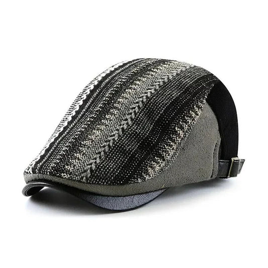 Autumn Men's Vintage Striped Cotton Flat Cap – 100% Cotton, Striped Pattern, Adjustable 55–60 cm Fit