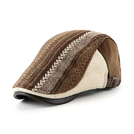 Autumn Men's Vintage Striped Cotton Flat Cap – 100% Cotton, Striped Pattern, Adjustable 55–60 cm Fit