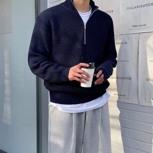 Jeonju Men's Cotton Knit Half Zip Jumper – view 2