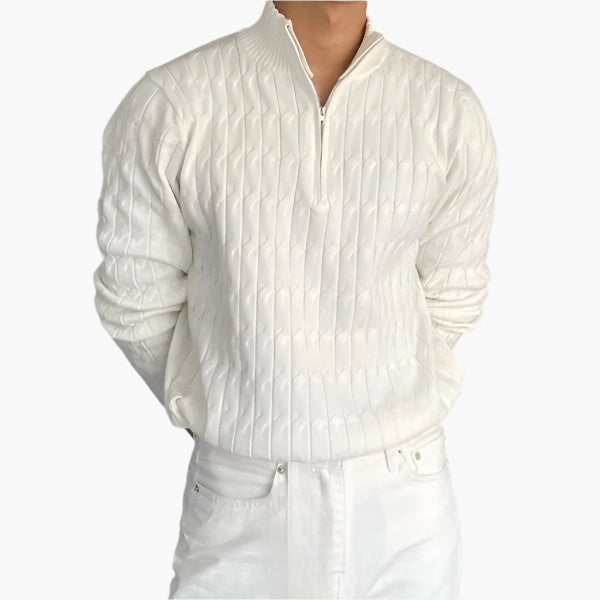 Gwangju Men's Cotton Cable Knit Half Zip Jumper – view 3