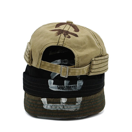Graffiti Men's Organic Cotton Docker Cap – Graffiti Pattern, Inner Sweatband, Breathable Adjustable Fit