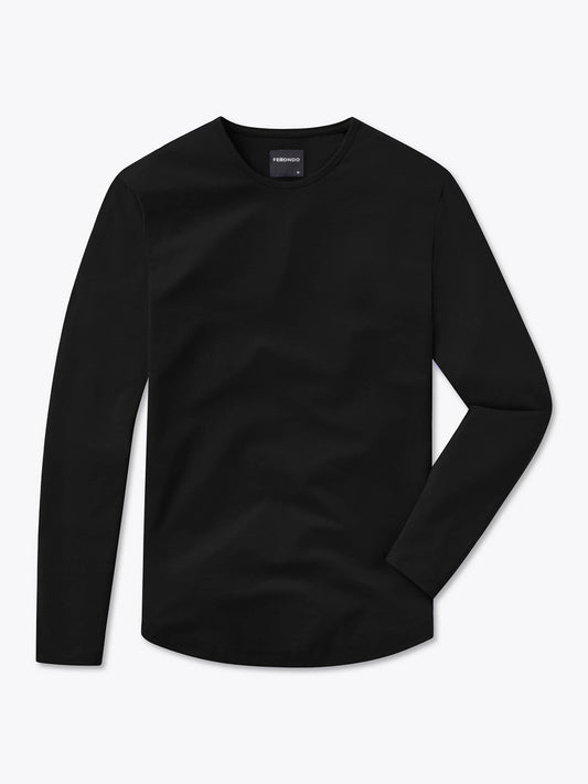 Men's Long Sleeve Curved Hem T-Shirt in Black – view 1