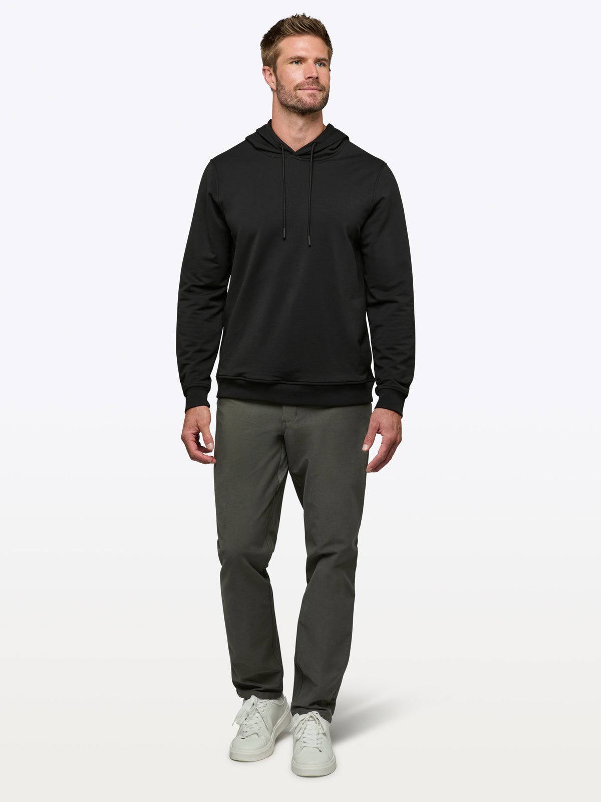 Men's French Terry Pullover Hoodie in Black – view 3