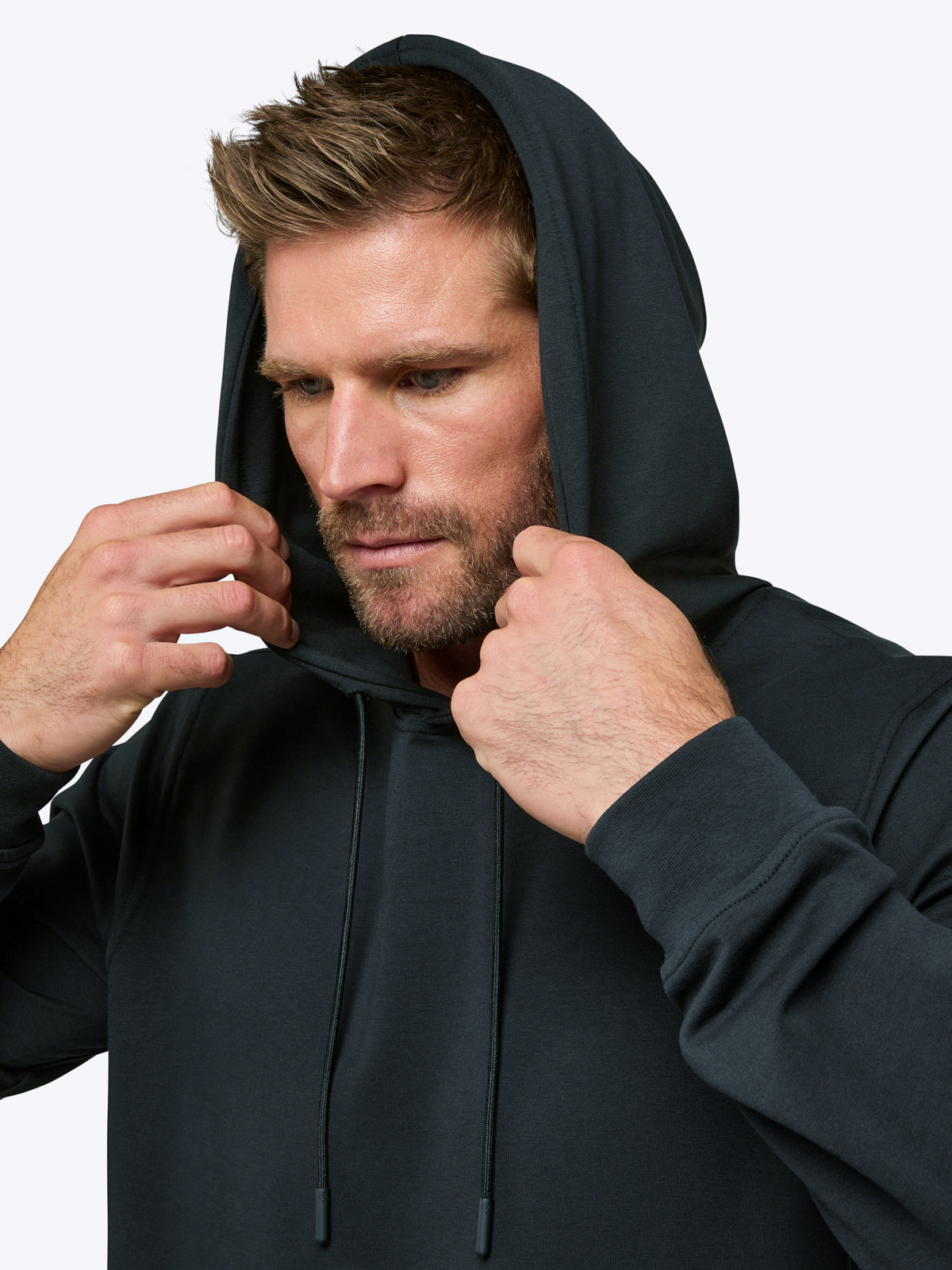 Men's French Terry Pullover Hoodie in Obsidian – view 6