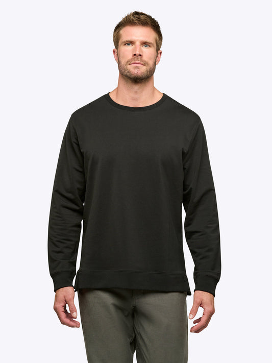 Men's French Terry Split-Hem Crew Neck Sweatshirt in Black – view 2