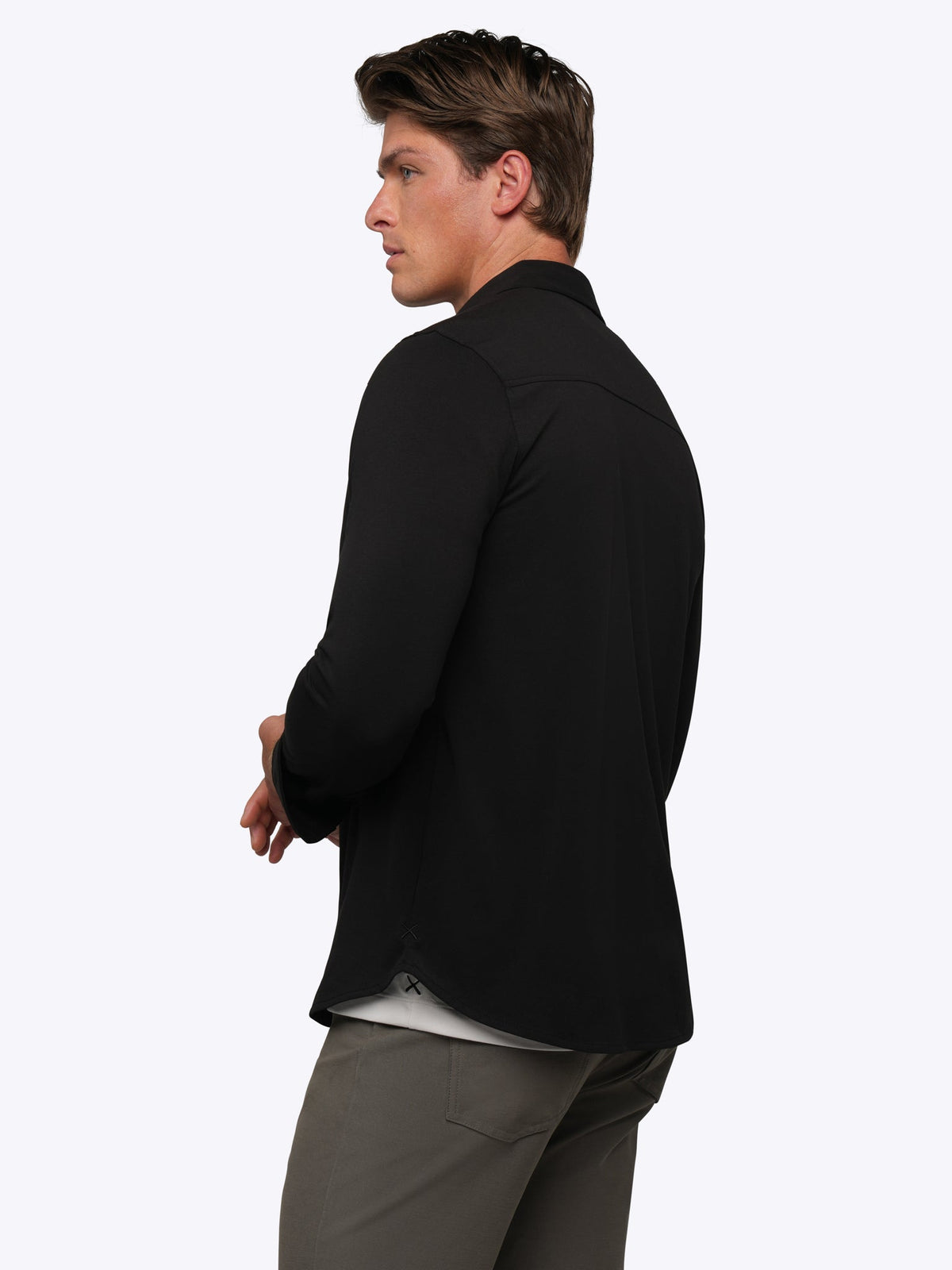 Men's Long Sleeve Stretch Button-Up Shirt in Black – view 3