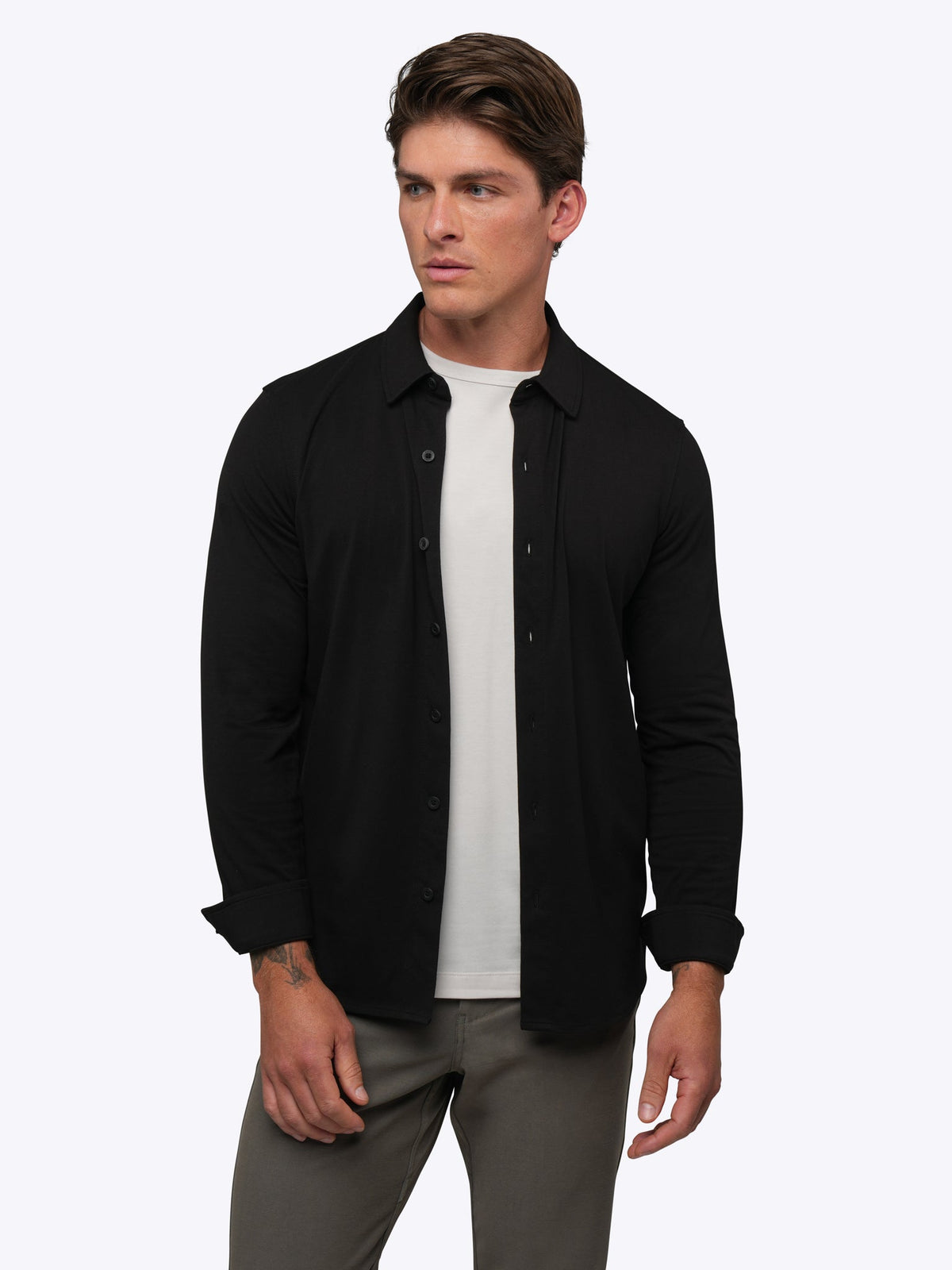Men's Long Sleeve Stretch Button-Up Shirt in Black – view 2