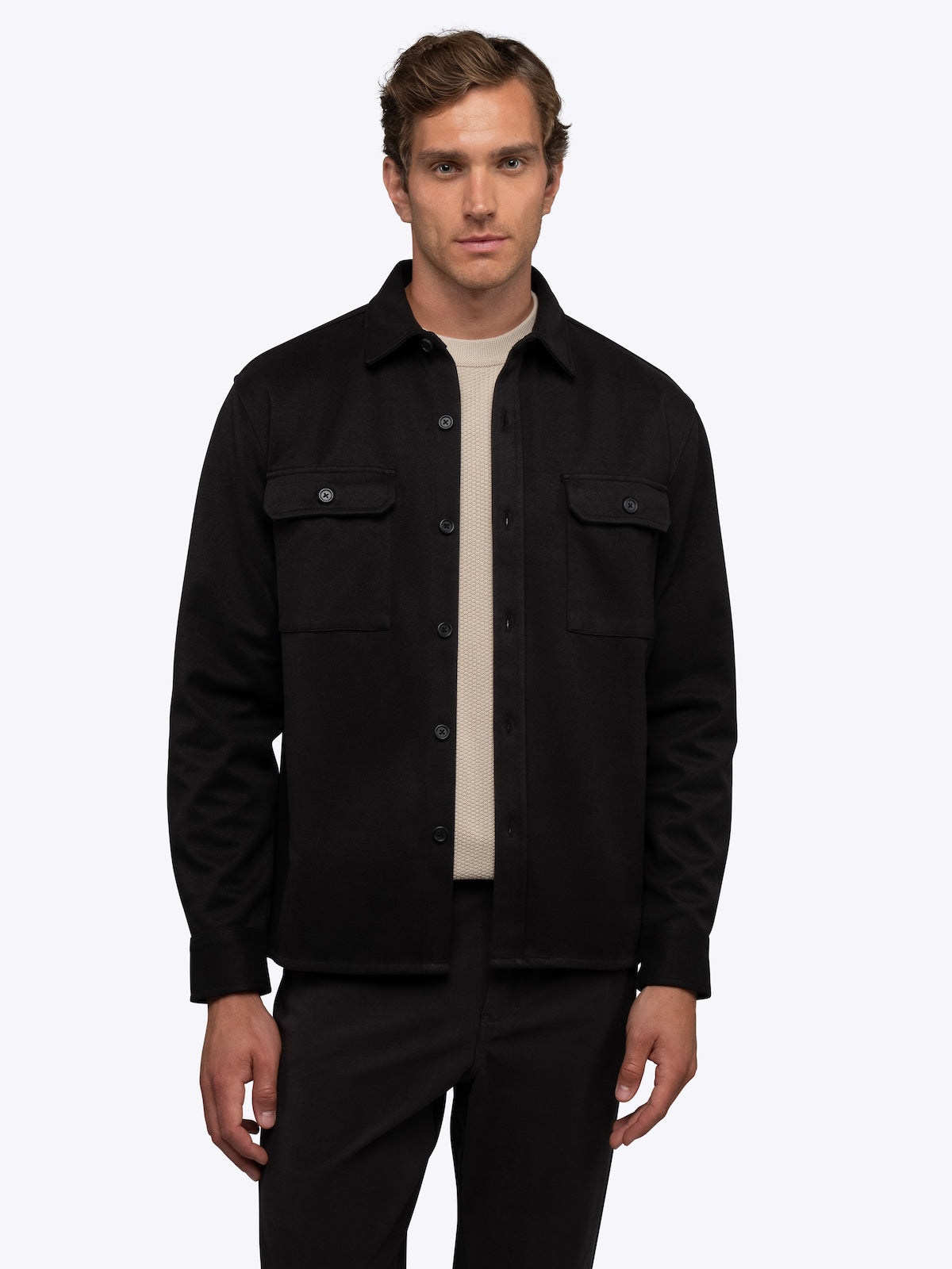 Men's Heavyweight Stretch Overshirt in Black – view 1