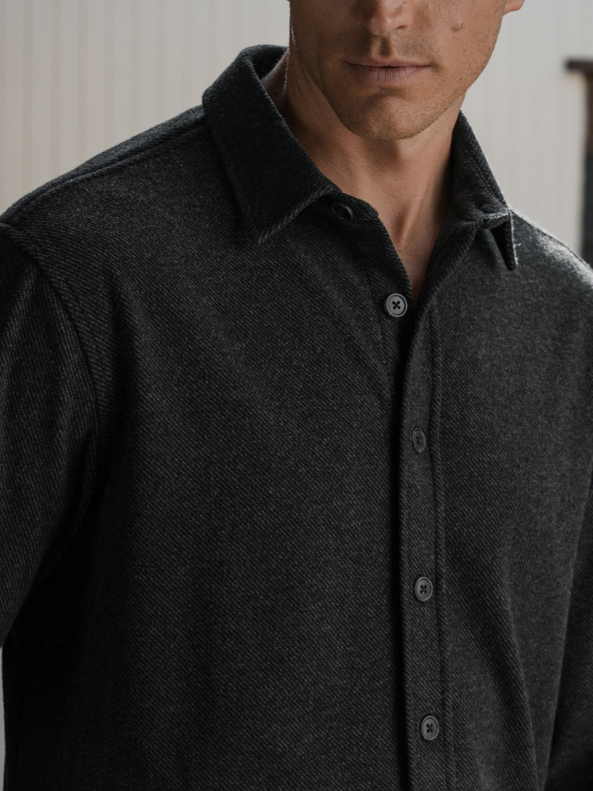Men's Soft Knit Button-Up Shirt in Black – view 2