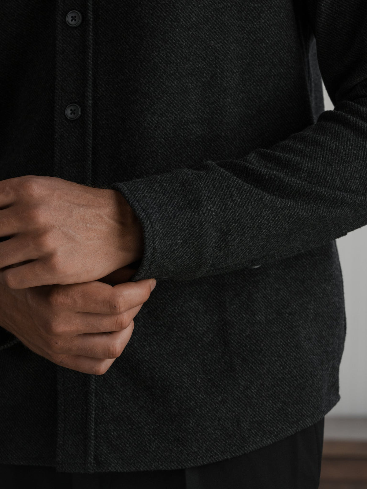 Men's Soft Knit Button-Up Shirt in Black – view 5