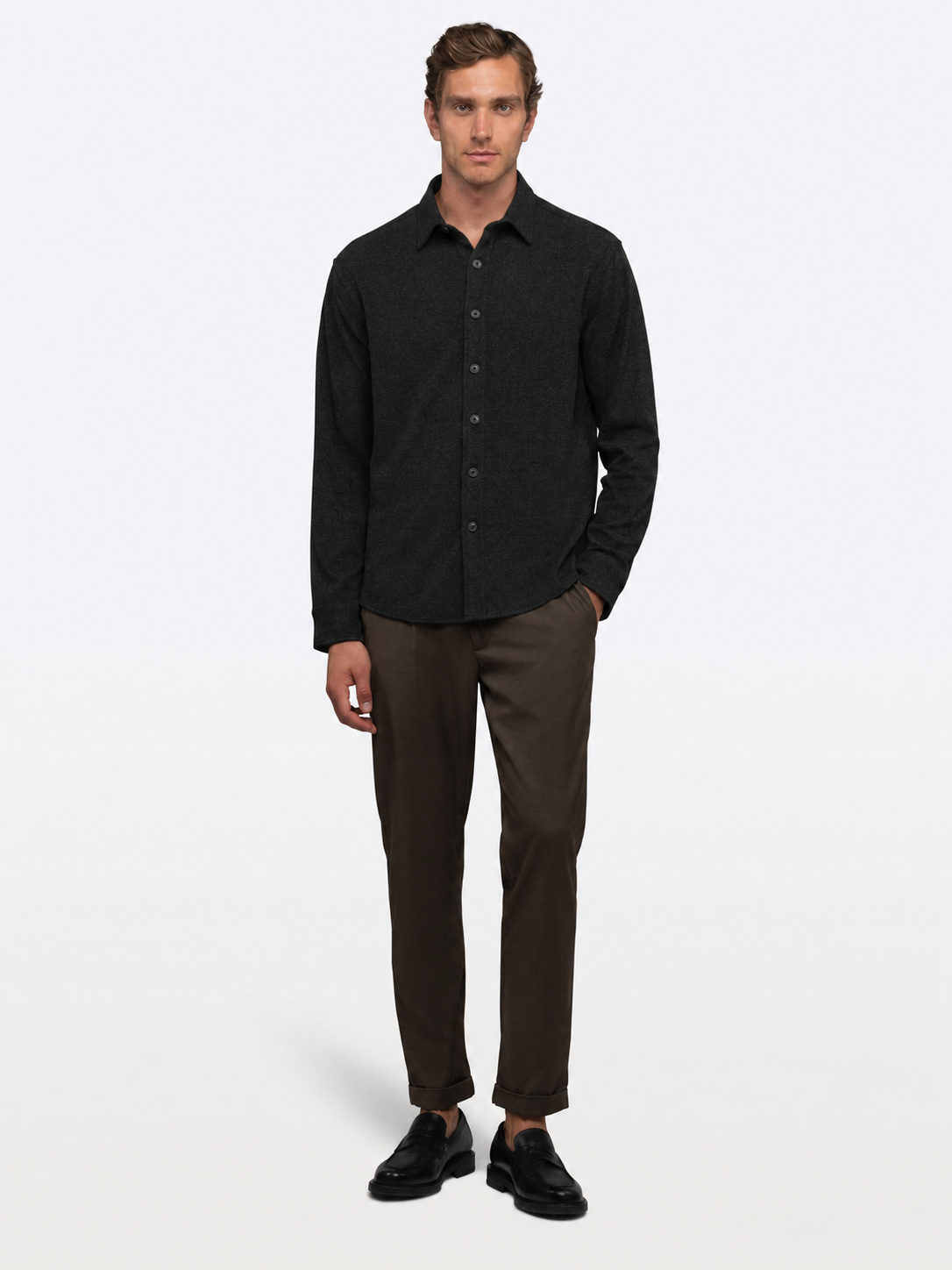 Men's Soft Knit Button-Up Shirt in Black – view 4