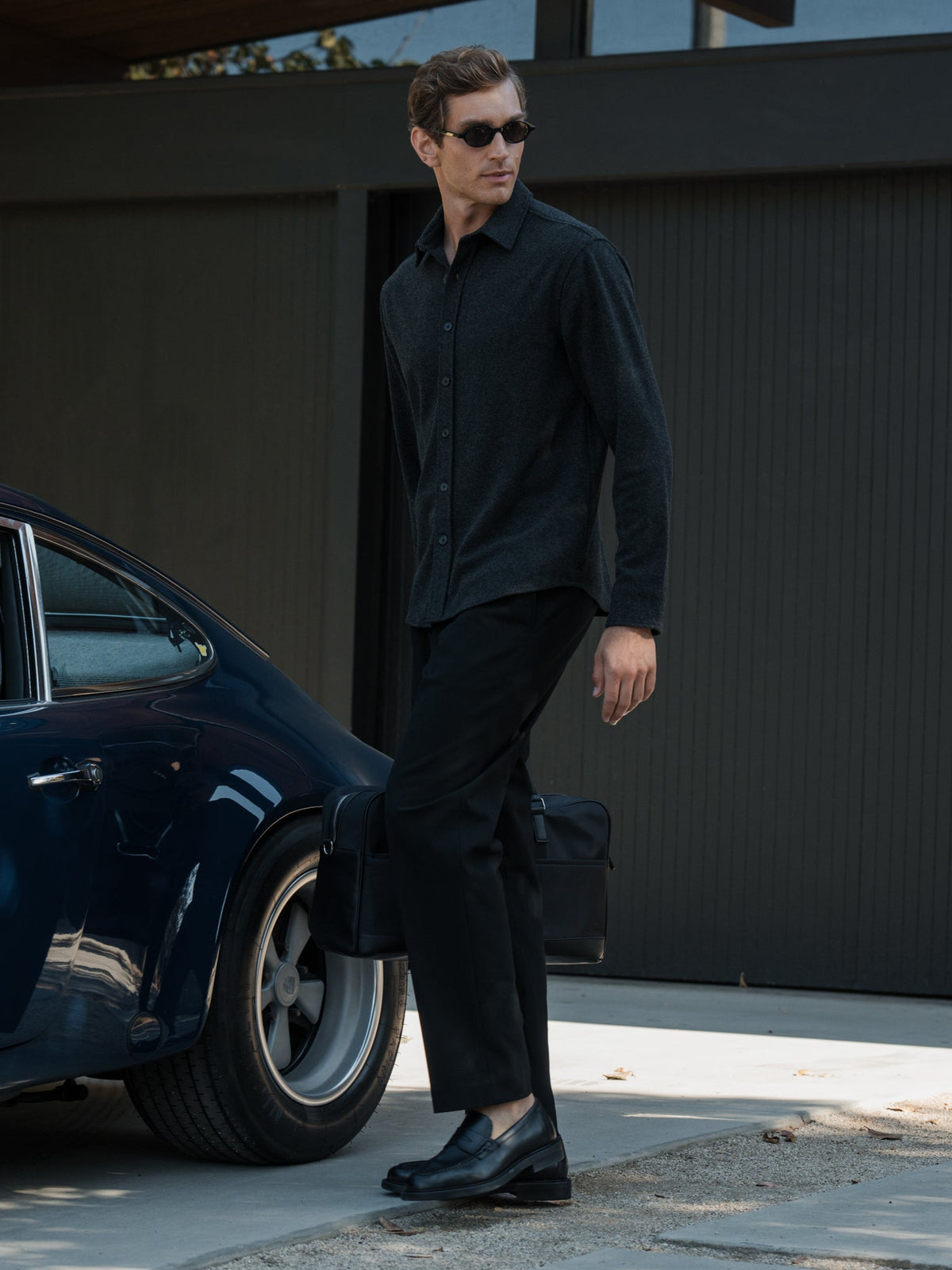 Men's Soft Knit Button-Up Shirt in Black – view 1