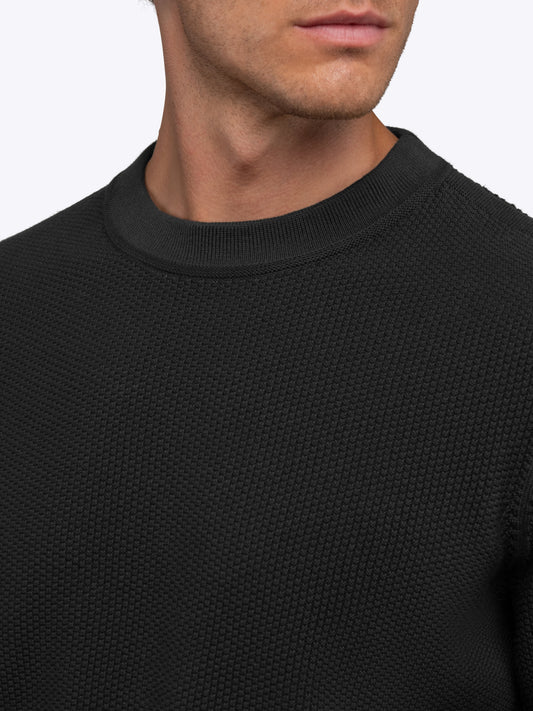 Men's Honeycomb Textured Knit Crew Neck Jumper in Black – view 2