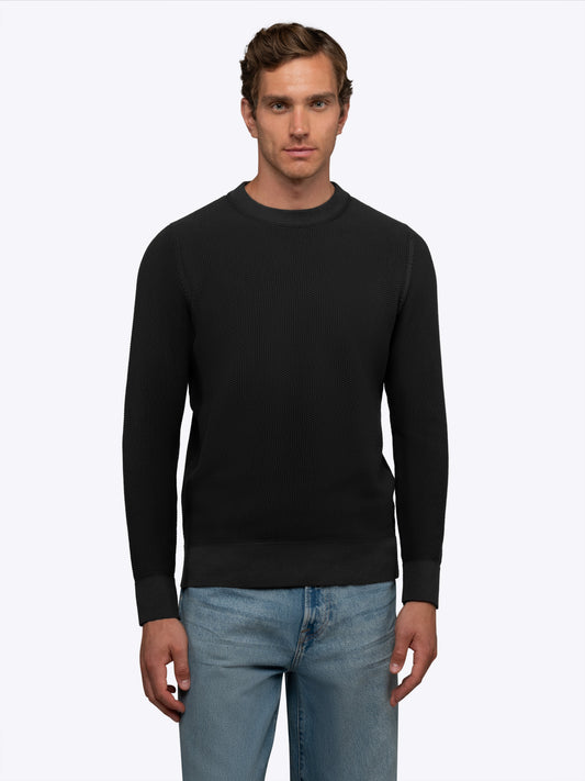 Men's Honeycomb Textured Knit Crew Neck Jumper in Black – view 1