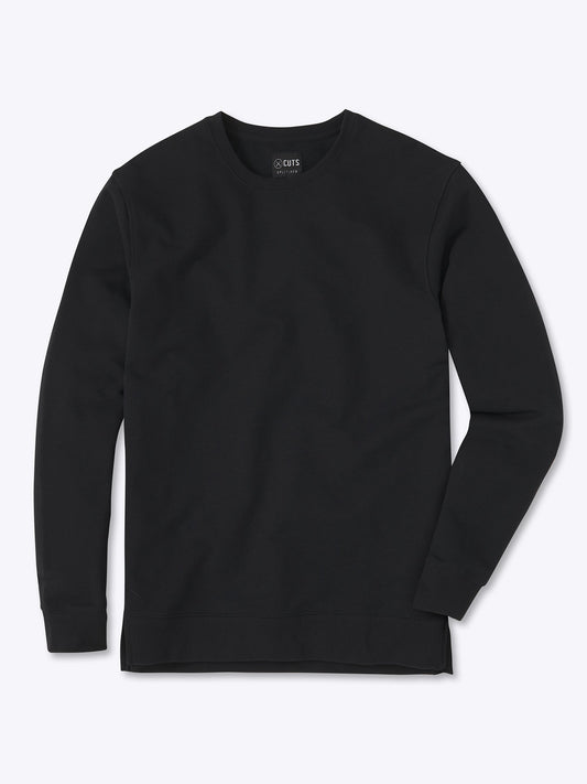 Men's French Terry Split-Hem Crew Neck Sweatshirt in Black – view 1
