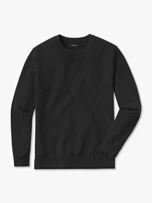 Riviera Men's Textured Knit Long Sleeve T-Shirt – Lightweight Breathable Knit, Crew Neck | Black