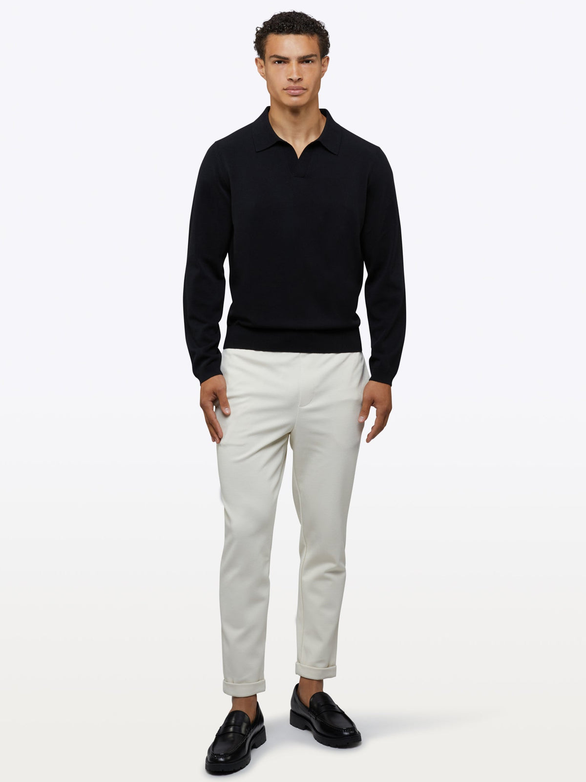 Riviera Men's Knit Long Sleeve Polo in Black – view 6