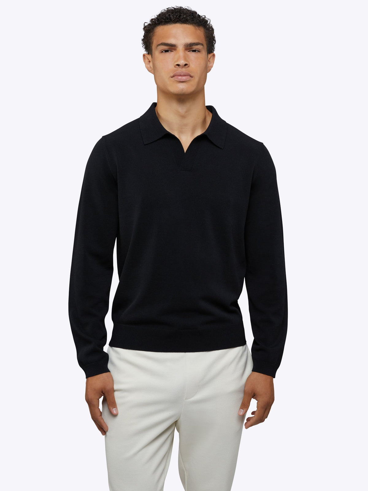 Riviera Men's Knit Long Sleeve Polo in Black – view 4