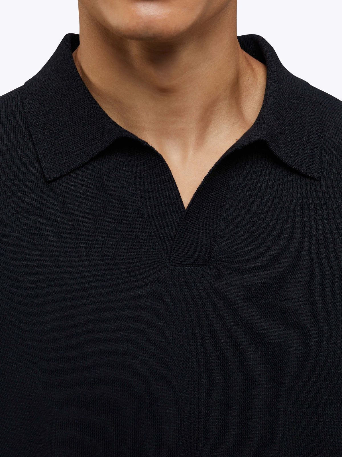 Riviera Men's Knit Long Sleeve Polo in Black – view 5