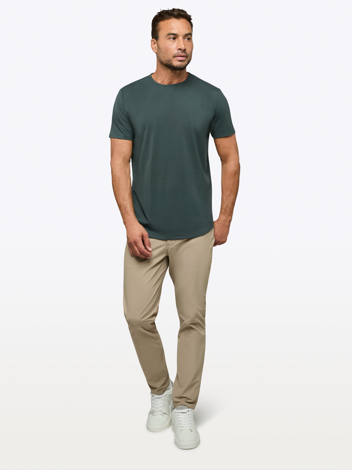 Men's Curved Hem Crew Neck T-Shirt in Bonsai – view 4