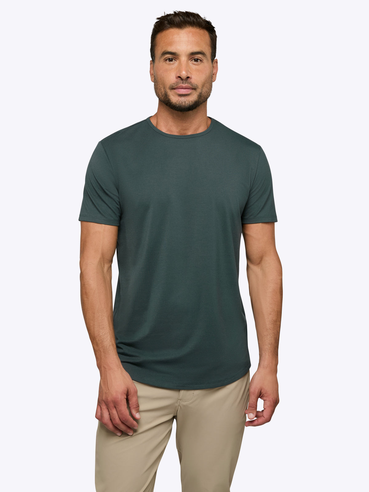Men's Curved Hem Crew Neck T-Shirt in Bonsai – view 2