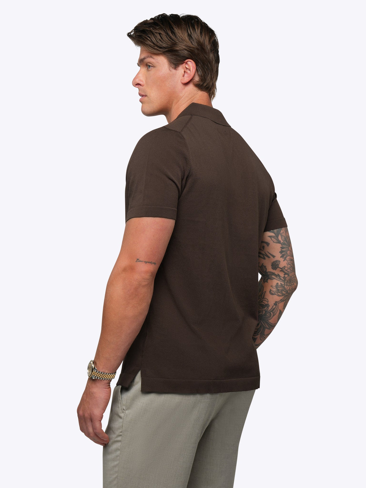 Riviera Men's Knit Button-Up Shirt in Burnt Oak – view 4