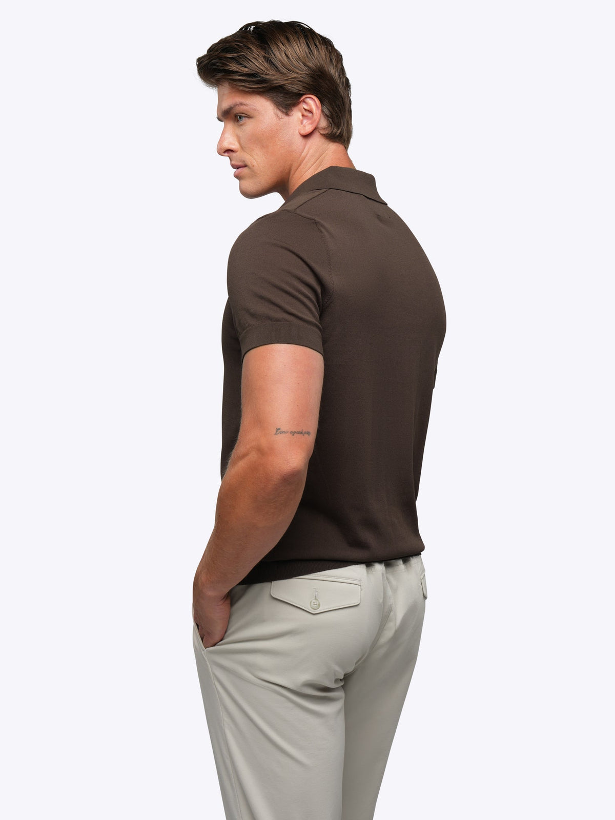 Riviera Men's Knit Polo in Burnt Oak – view 3