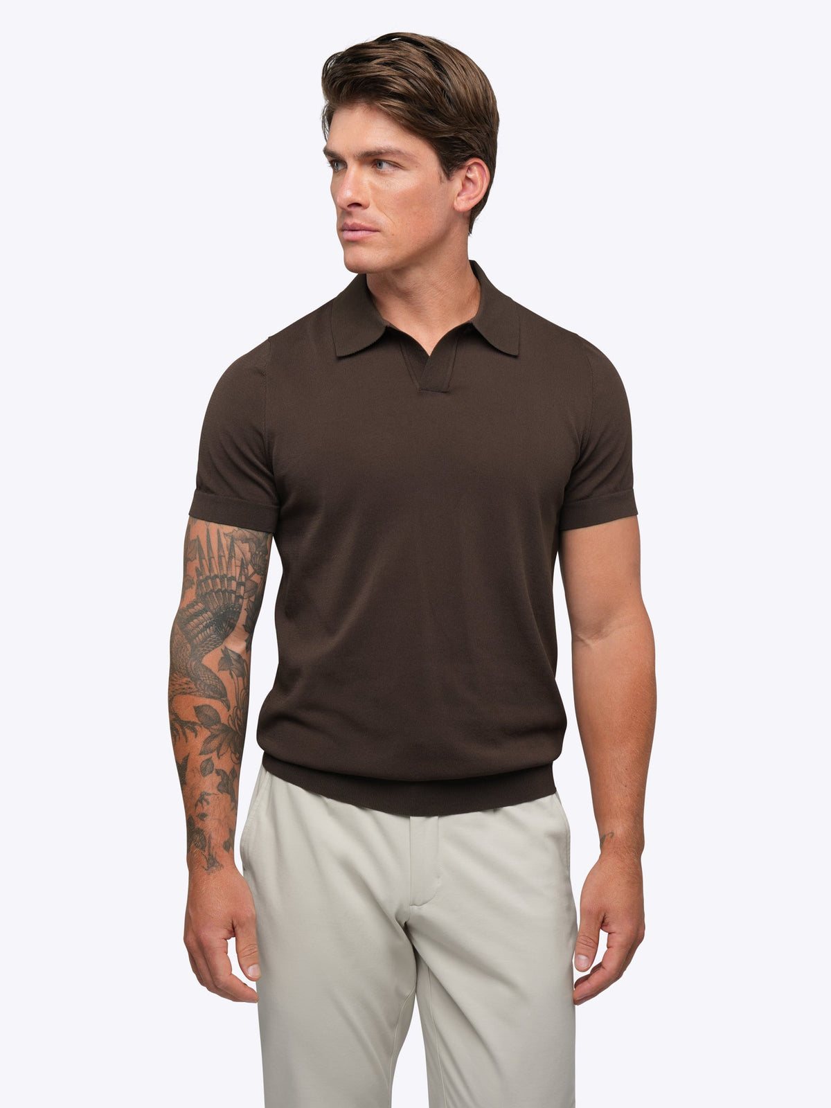 Riviera Men's Knit Polo in Burnt Oak – view 2