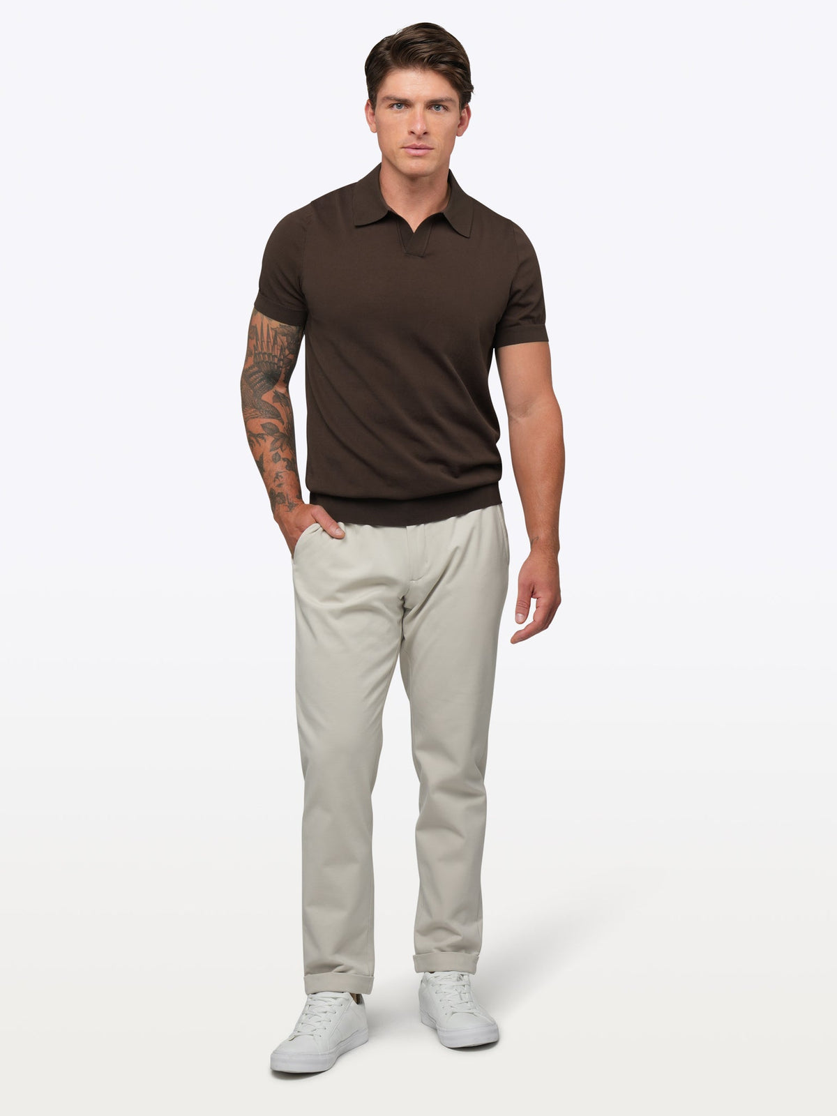 Riviera Men's Knit Polo in Burnt Oak – view 4