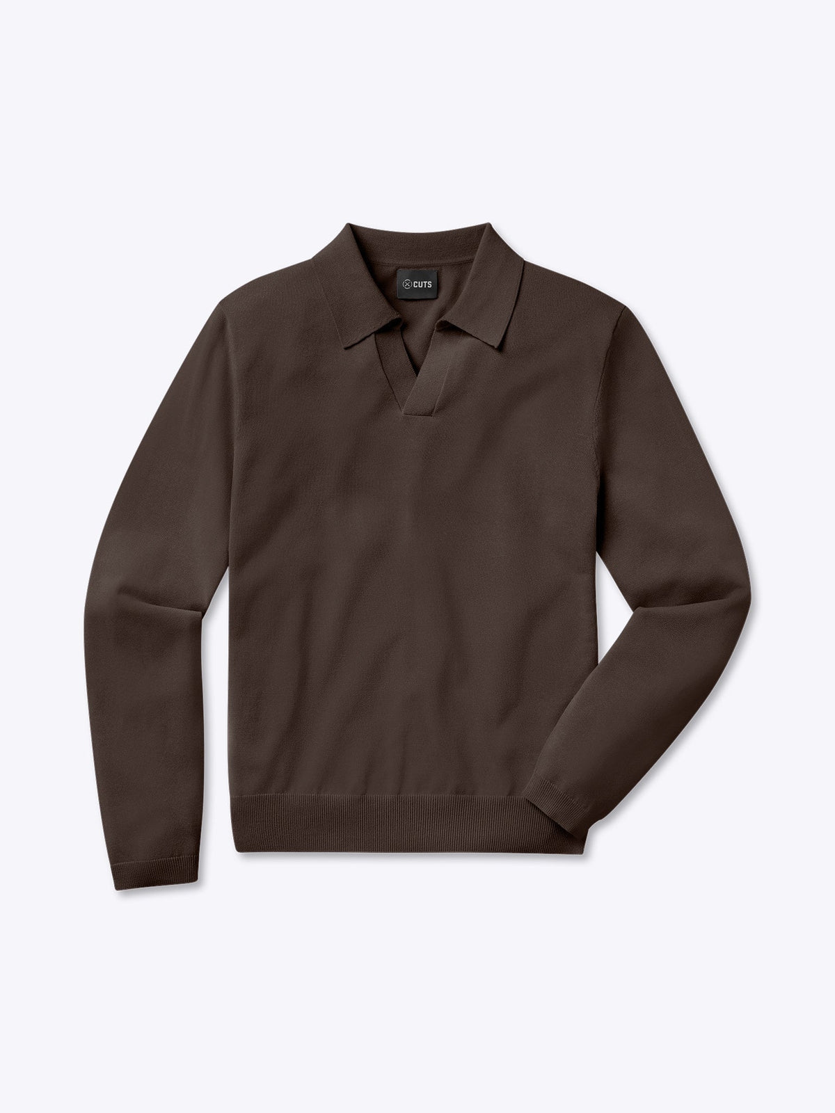 Riviera Men's Knit Long Sleeve Polo in Burnt Oak – view 1