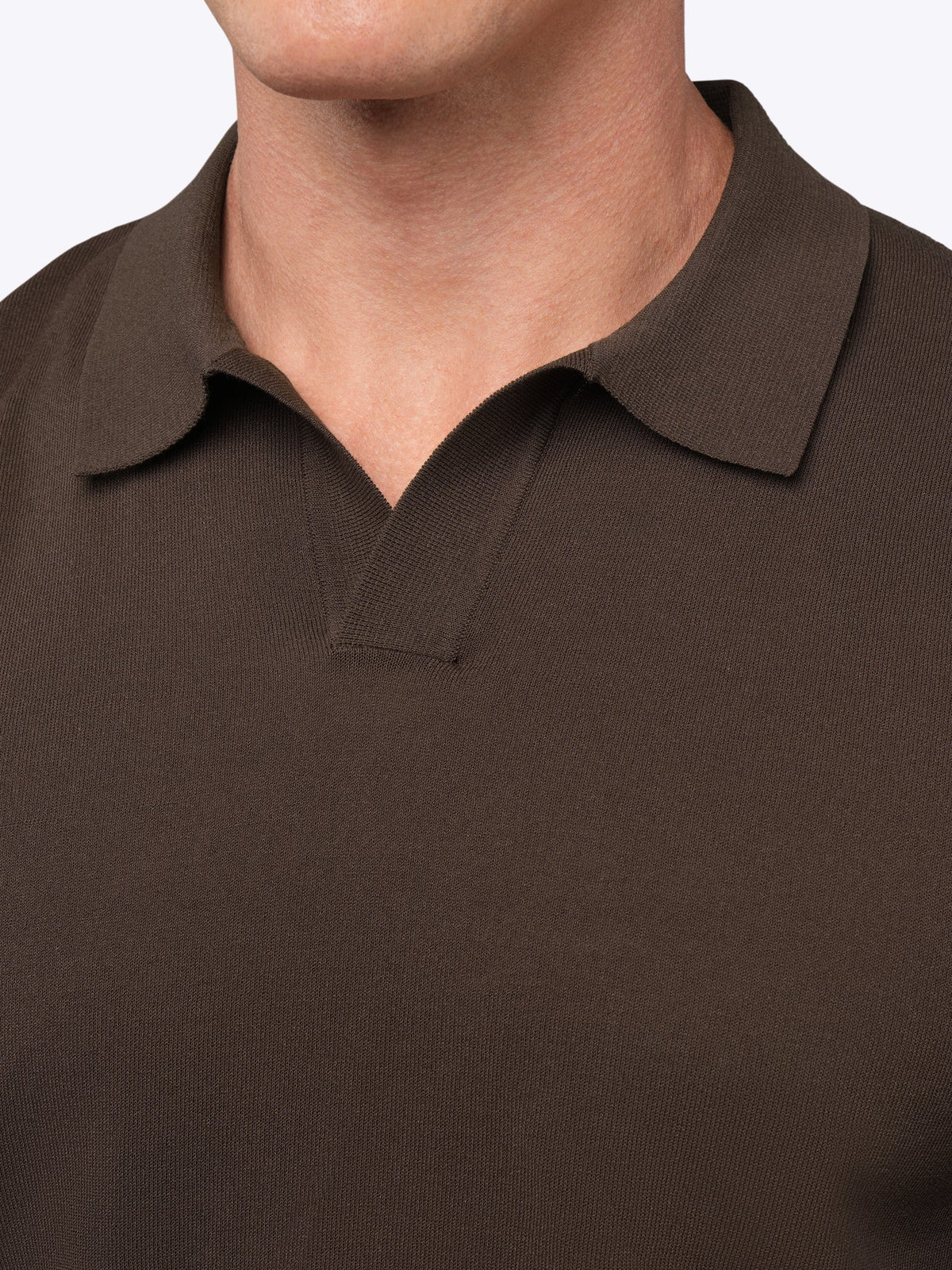 Riviera Men's Knit Long Sleeve Polo in Burnt Oak – view 5