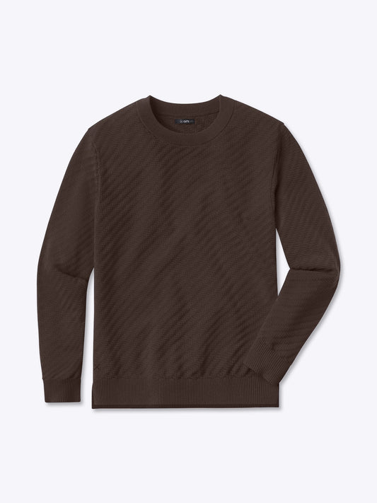 Riviera Men's Textured Knit Long Sleeve T-Shirt – Lightweight Breathable Knit, Crew Neck | Burnt Oak