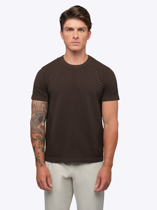 Riviera Men's Textured Knit T-Shirt – Lightweight Breathable Knit, Classic Crew Neck | Burnt Oak