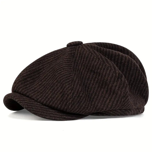 Baltimore Men's Striped Newsboy Cap – Cotton and Acrylic, Inner Cotton Sweatband, Elasticated 55–59 cm