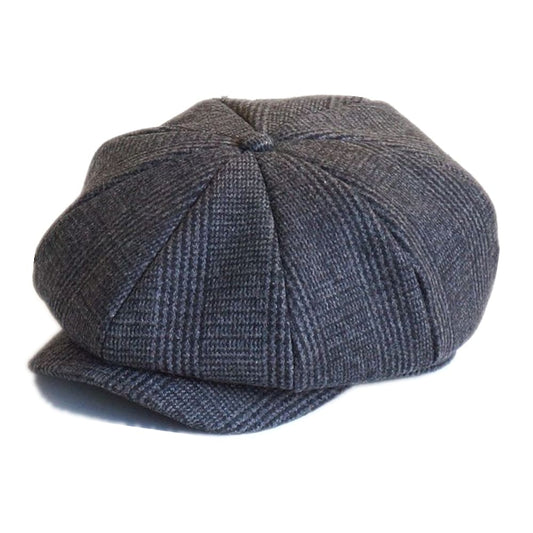 Baslow Men's Wool Blend Newsboy Cap – Herringbone or Plaid Pattern, Short Peak, Adjustable 56–59 cm