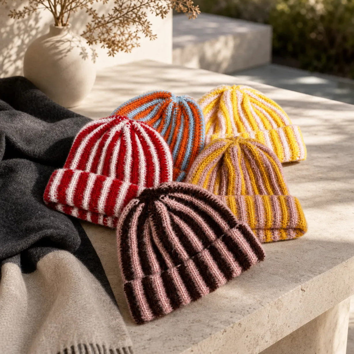 Men's Feather Yarn Striped Beanie – view 3