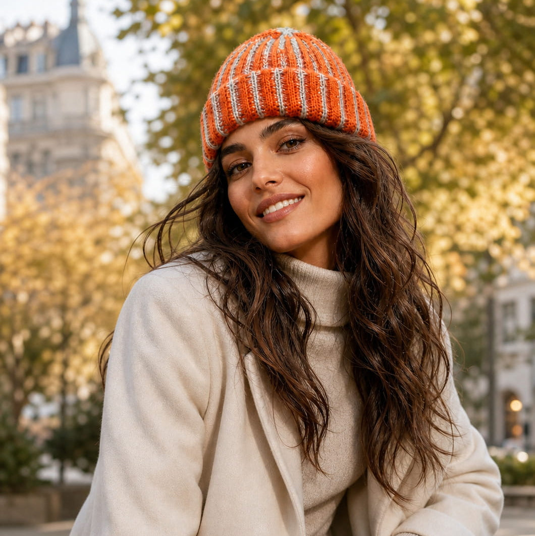 Men's Feather Yarn Striped Beanie – view 2