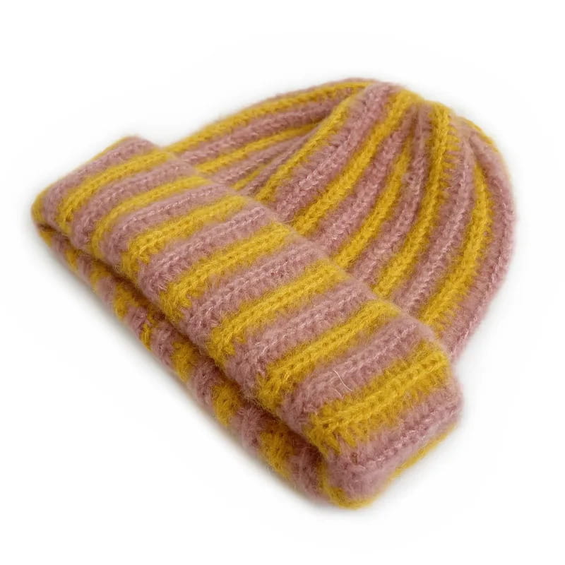 Men's Feather Yarn Striped Beanie – view 7